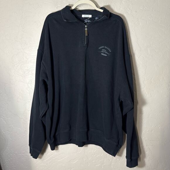 Tommy Bahama Relax black quarter zip pullover knit sweatshirt - Picture 1 of 6